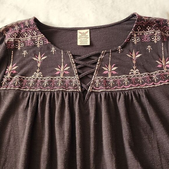 Faded Glory Women's Black Long Sleeve Embroidered Bodice Blouse Size 1X - Picture 3 of 8